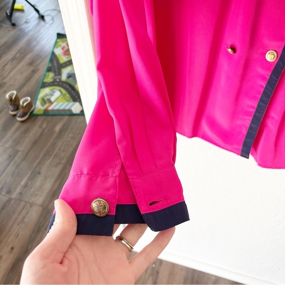 Vintage Top Women's 2X 28W Pink Blue Gold Button Down Mod Career Corpcore Madmen - Picture 6 of 7